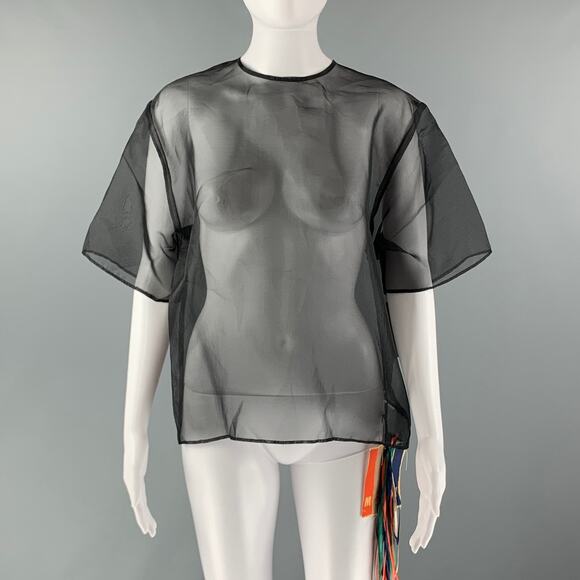 MSGM Size 8 Black Polyester See Through Short Sleeve Dress Top - Picture 1 of 1